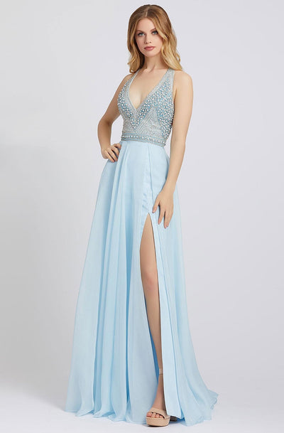 Mac Duggal Prom - 66881M Beaded Plunging Halter A-Line Gown In Blue