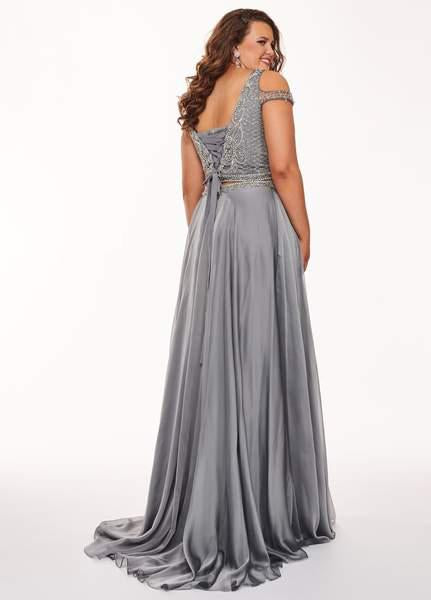 Rachel Allan Curves - 6693 Two Piece Beaded Chiffon A-line Dress In Gray