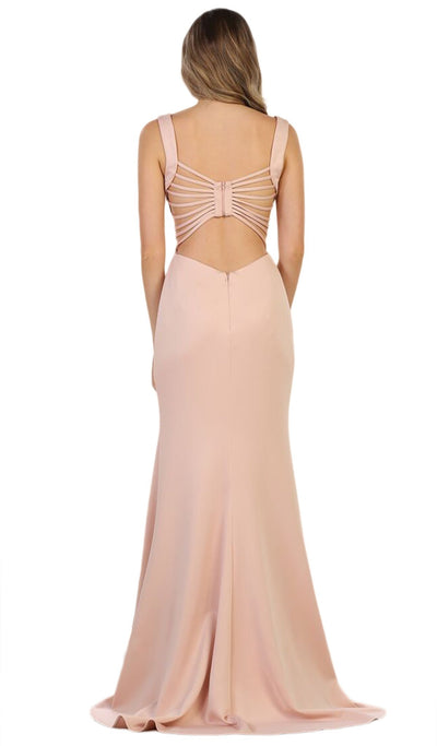 May Queen - MQ1560 Sleeveless Strappy Back Satin Evening Gown In Pink