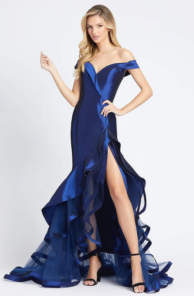 Mac Duggal Evening - 67068D Off Shoulder Tiered Ruffle Long Gown In Blue