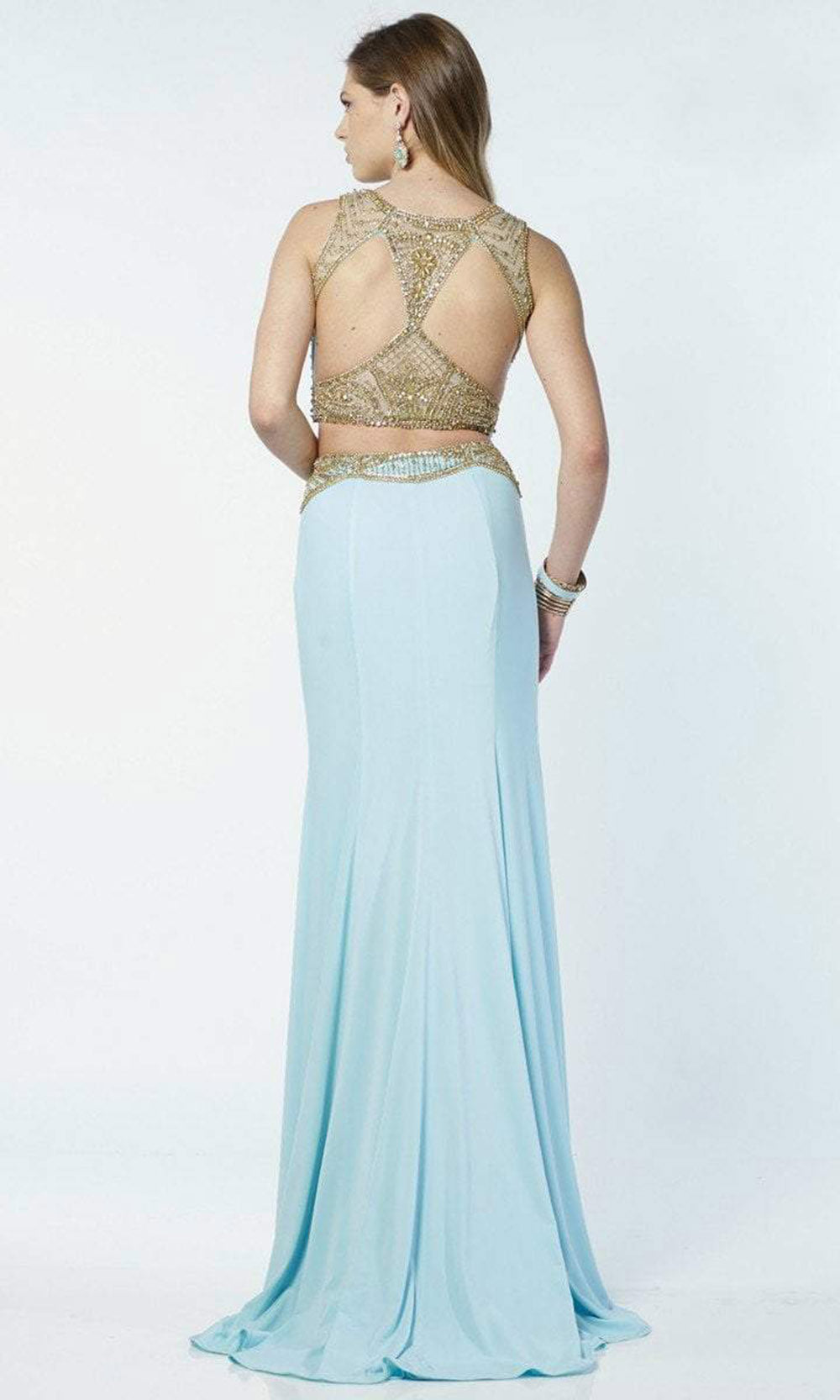 Alyce Paris - Two Piece Beaded Jersey Sheath Gown 6707SC In Blue