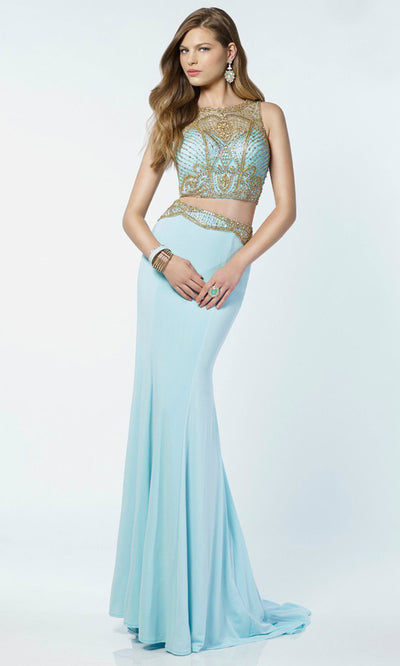 Alyce Paris - Two Piece Beaded Jersey Sheath Gown 6707SC In Blue