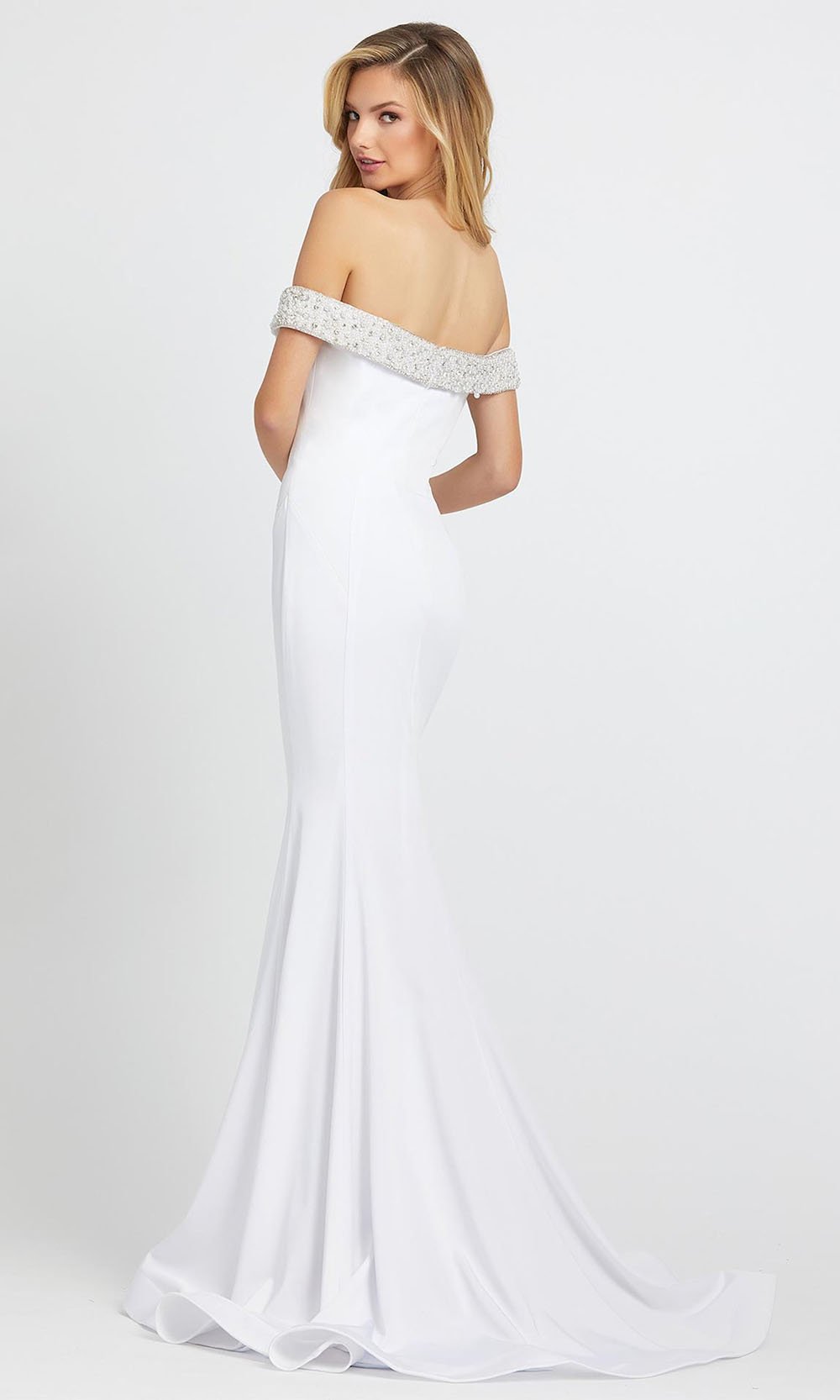 Mac Duggal Evening - 67155D Beaded Off-Shoulder Long Trumpet Gown In White