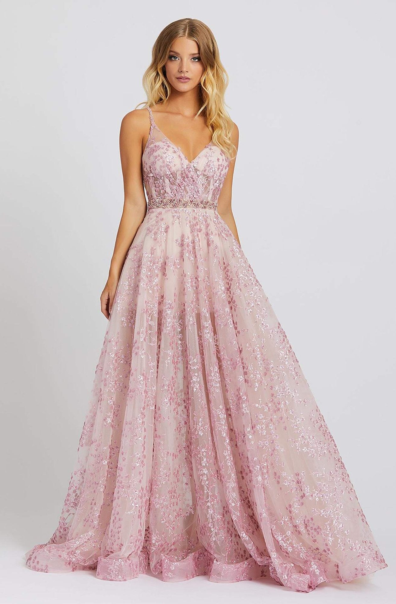 Mac Duggal Prom - 67264M Applique Plunging V-neck Ballgown In Pink