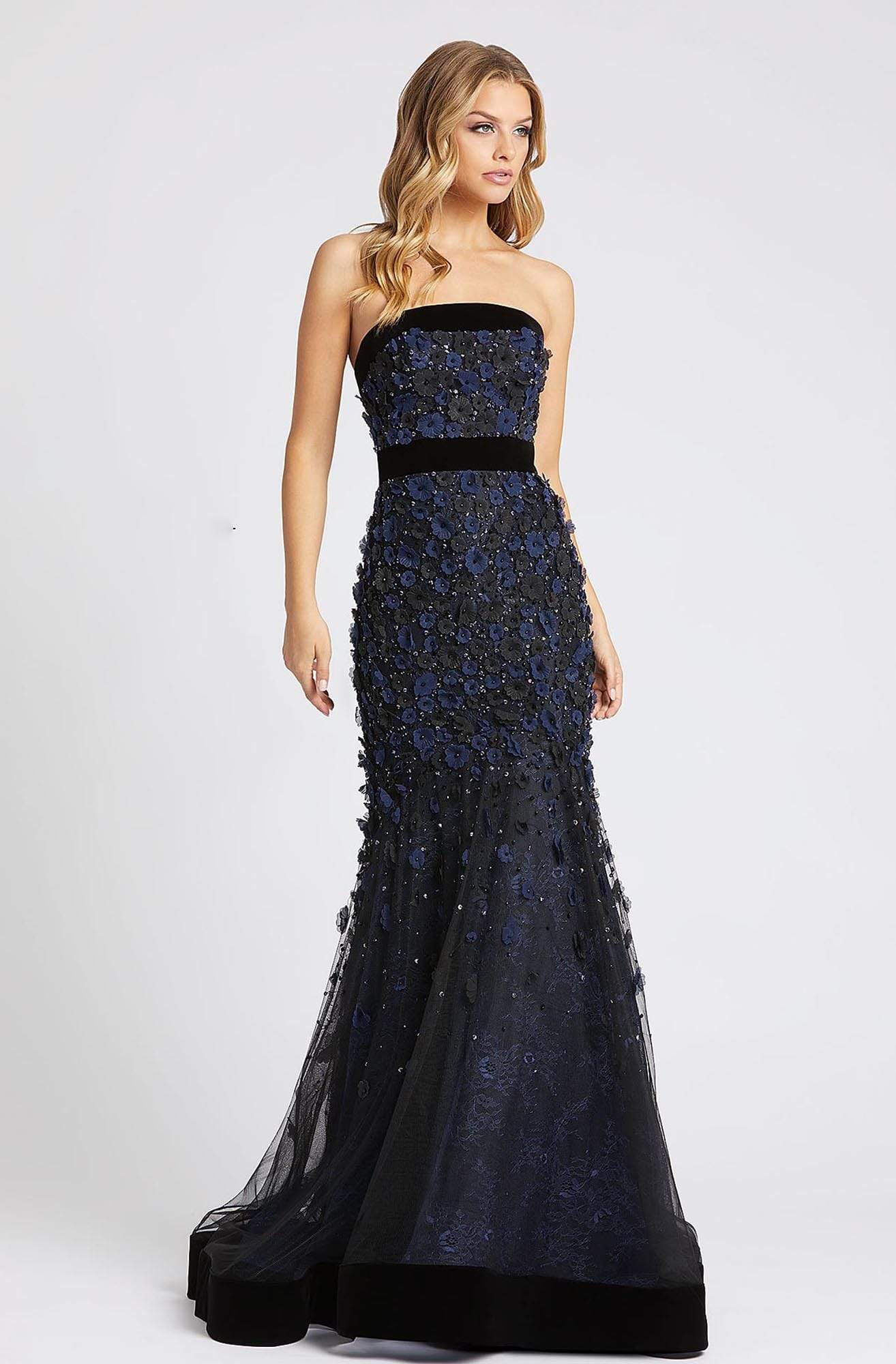 Mac Duggal Evening - 67293D Floral Applique Strapless Trumpet Dress Evening Dresses 0 / Midnight / Black