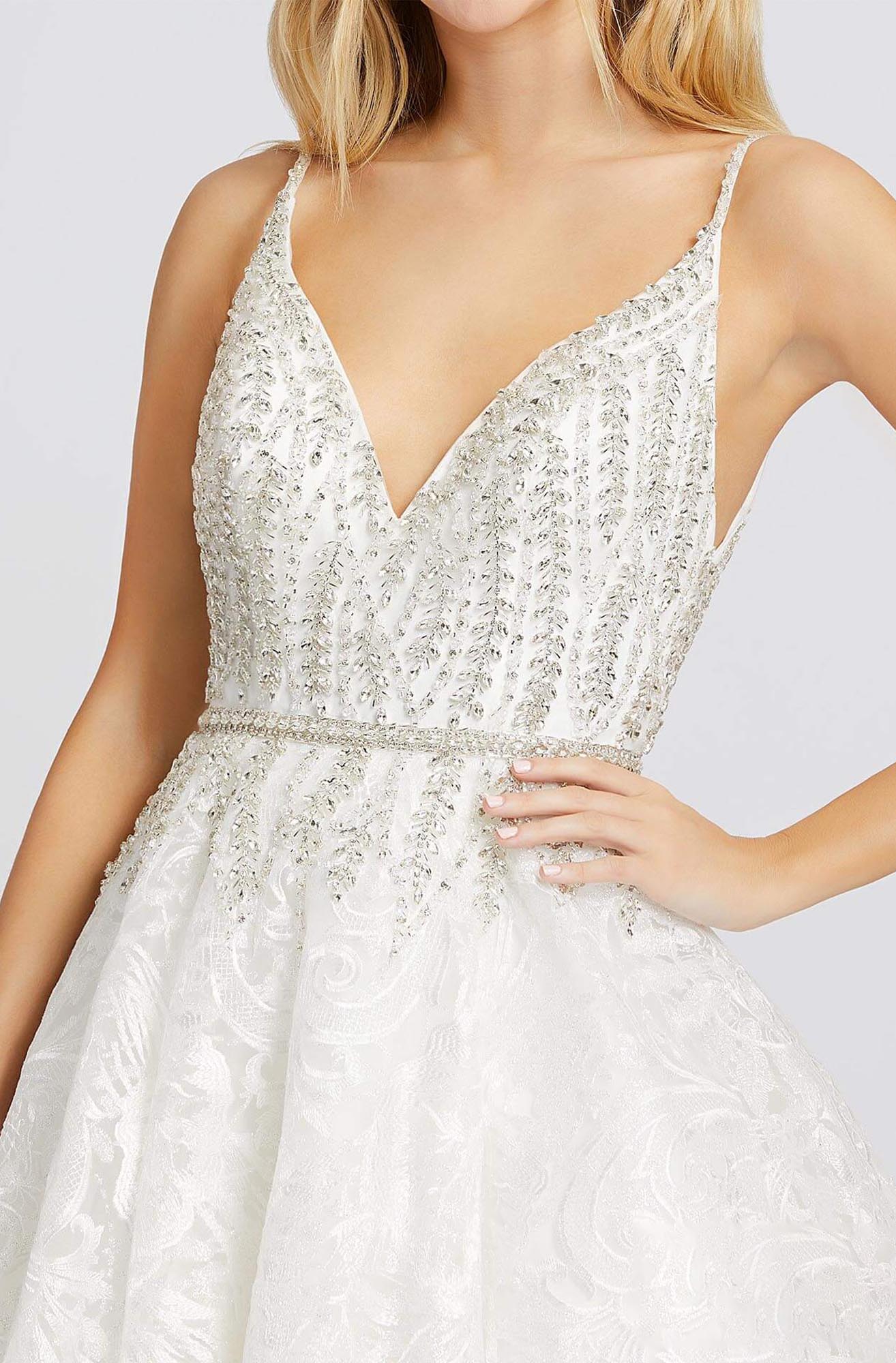 Mac Duggal Prom - 67309M Bedazzled Plunging V-neck A-line Gown In White