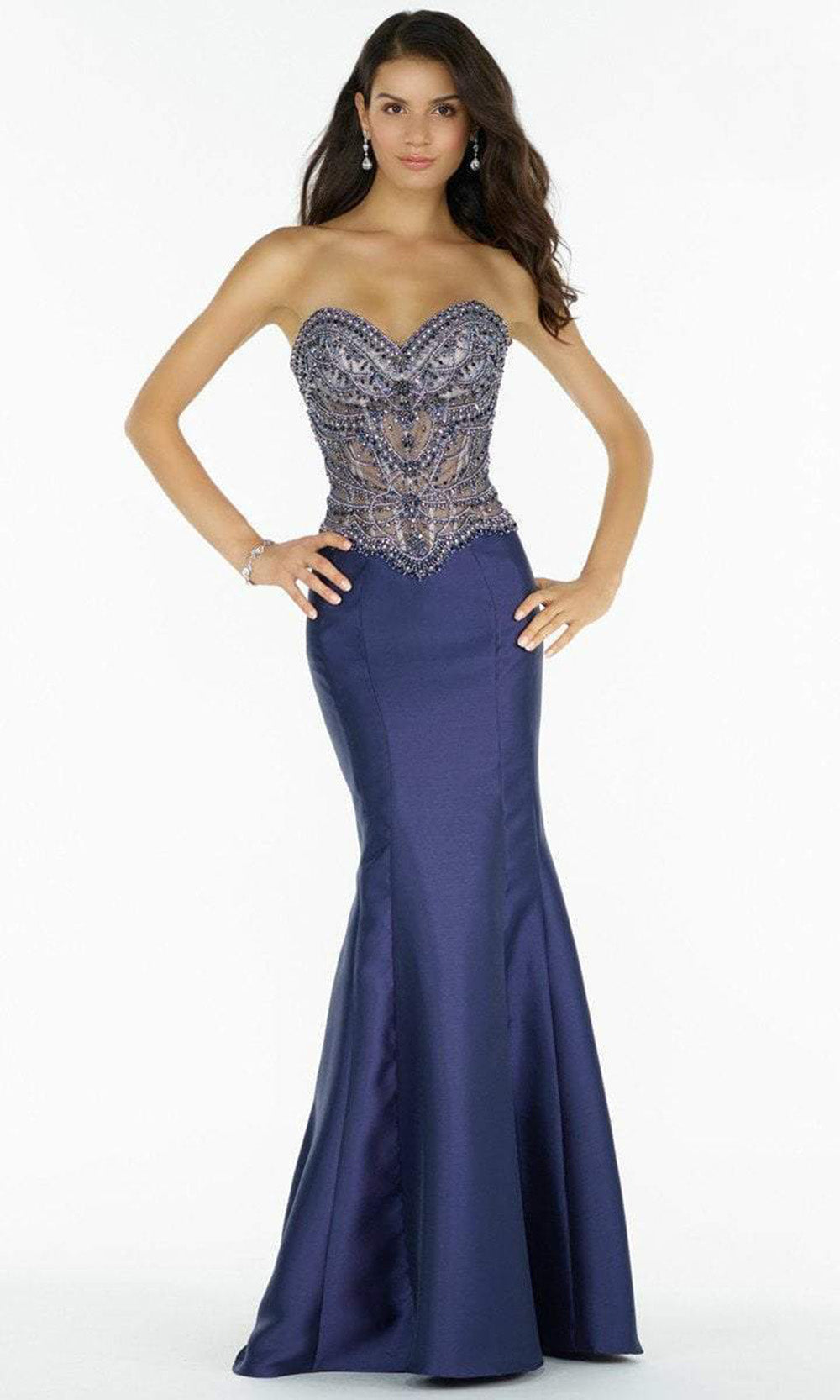 Alyce Paris - Beaded Sweetheart Mermaid Gown 6735SC In Blue