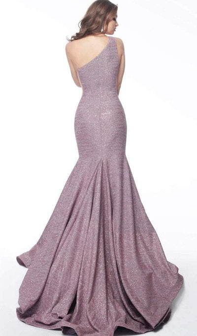 Jovani - Asymmetric Stretch Glitter Mermaid Evening Gown 67650 In Purple