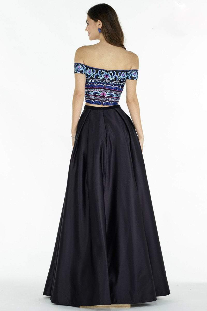 Alyce Paris - 6817 Embroidered Off Shoulder Two-Piece Gown in Black and Multi-Color