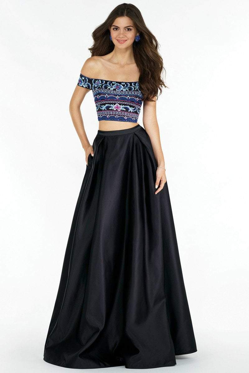Alyce Paris - 6817 Embroidered Off Shoulder Two-Piece Gown in Black and Multi-Color