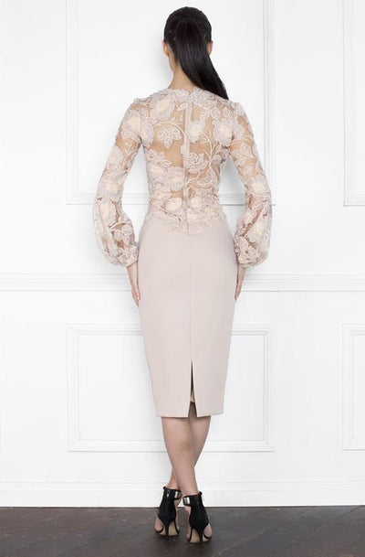 Nicole Bakti - Floral Lace Illusion Bodice Crepe Dress 6854 In Neutral