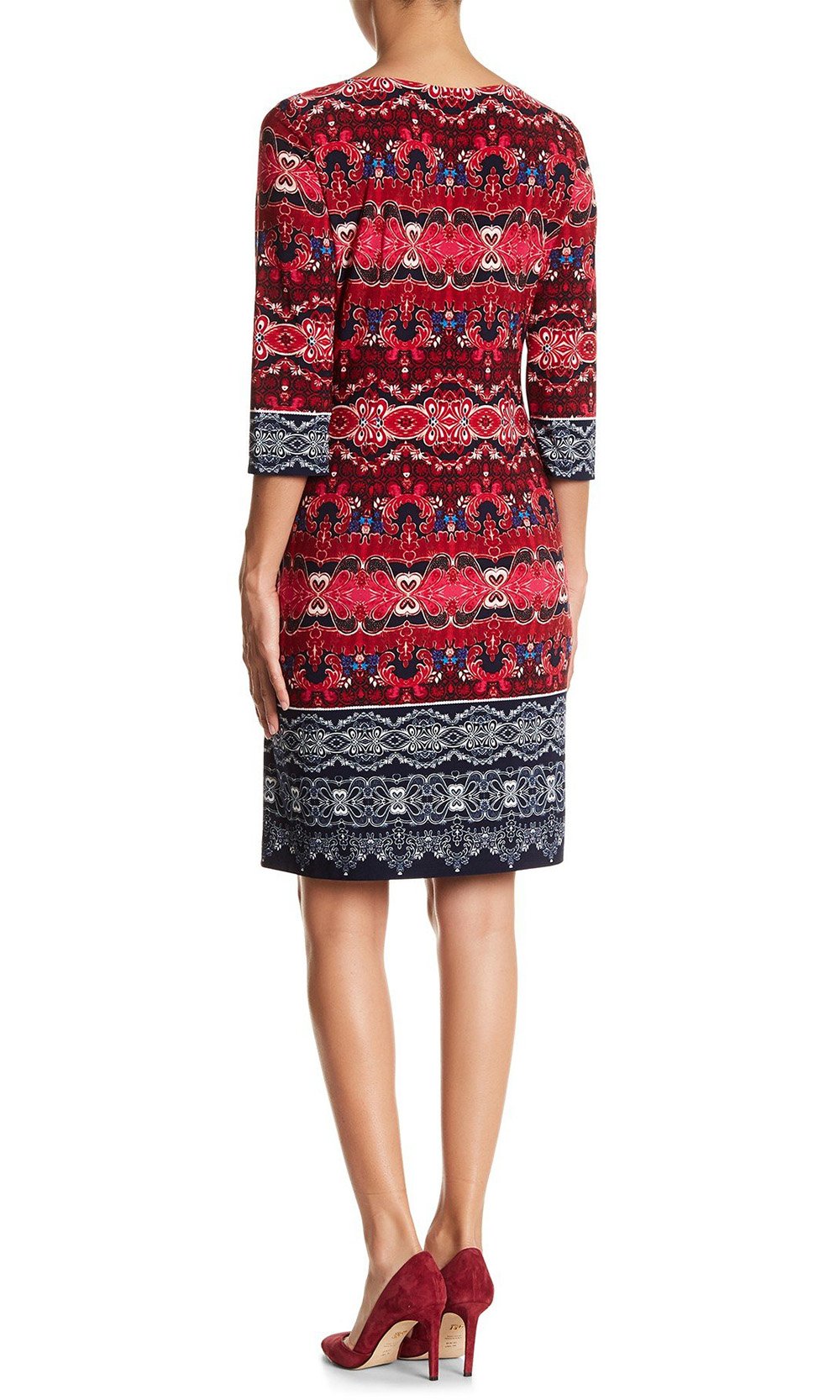 London Times - T2384M Quarter Sleeve Multi Print Jersey Dress In Pink and Multi-Color