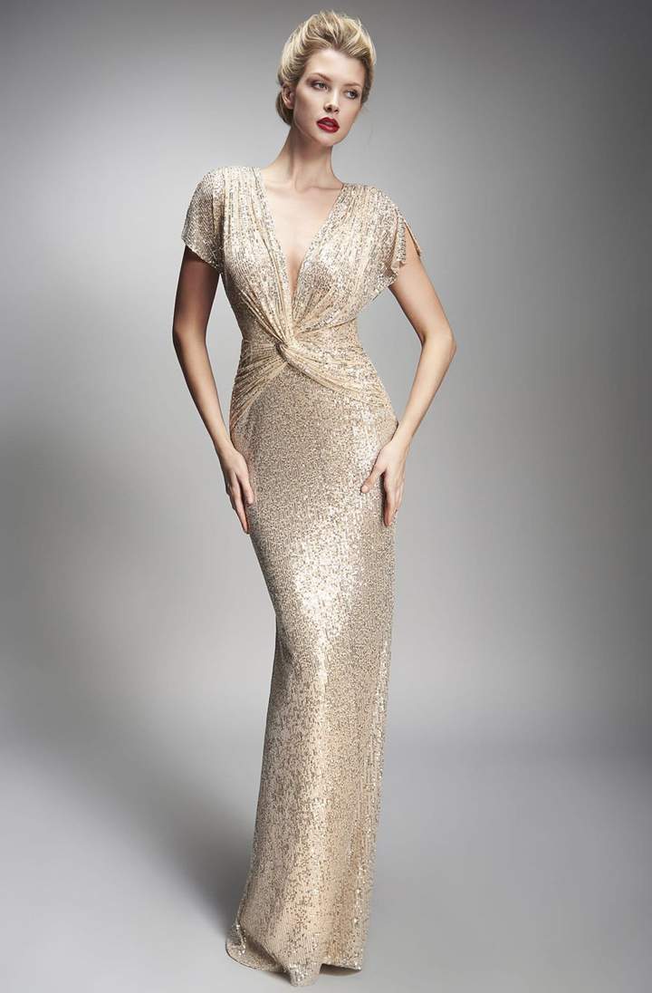 Nicole Bakti - 6896 Sequined Knotted Dress In Silver
