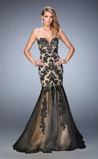 GiGi - 22167 Lace Sweetheart Mermaid Dress in Black and Neutral