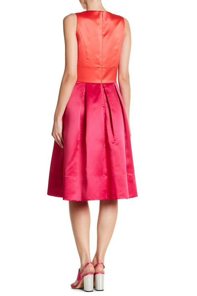 Sangria - SBLV1114 Sleeveless Color Block Satin Dress in Pink and Red