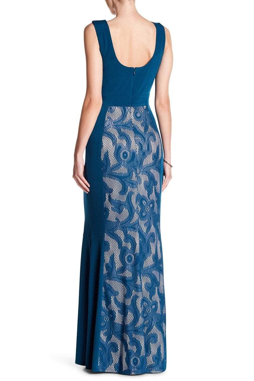 Sangria - DWHGC93 Sleeveless Lace Panel Gown in Blue and Neutral