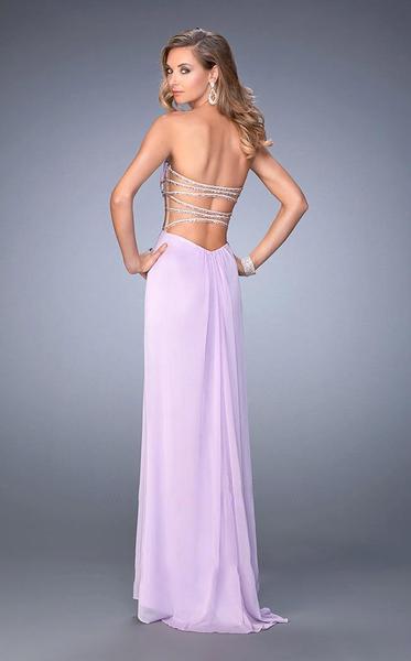 La Femme - 22465 Ruched Deep V-neck Column Dress In Purple