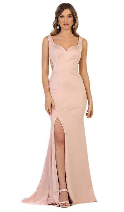 May Queen - MQ1560 Sleeveless Strappy Back Satin Evening Gown In Pink