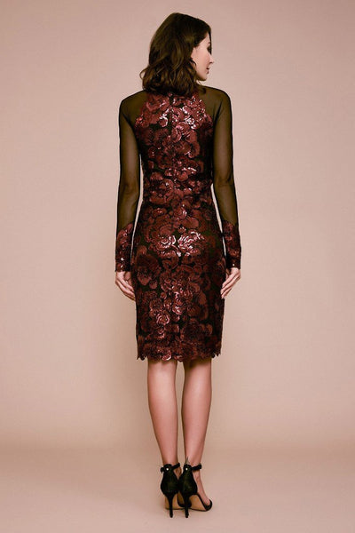 Tadashi Shoji - Long-Sleeve Sequin Embroidered Hollis Dress In Brown and Black