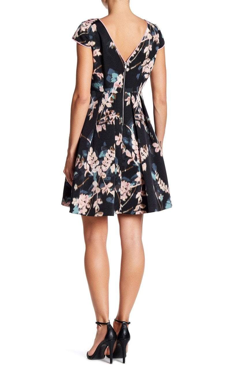 Adrianna Papell - AP1D100550 Faille Floral A-Line Dress in Black and Multi-Color