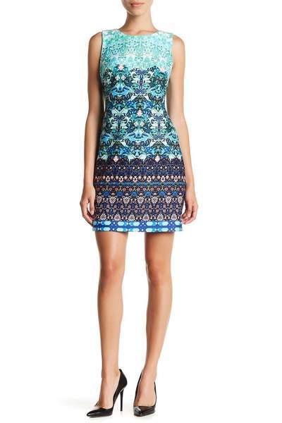 Taylor - Multi-Print Scuba Dress 9173MJ In Green and Multi-Color