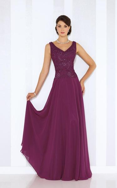 Cameron Blake - 116654SC Embellished V-neck Chiffon A-line Dress - 1 pc Dark Raspberry In Size 8 Available