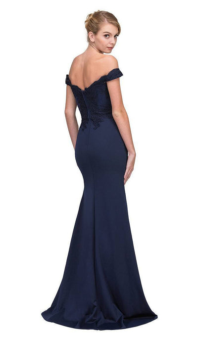 Eureka Fashion - Lace Applique Off Shoulder Jersey Mermaid Gown In Blue