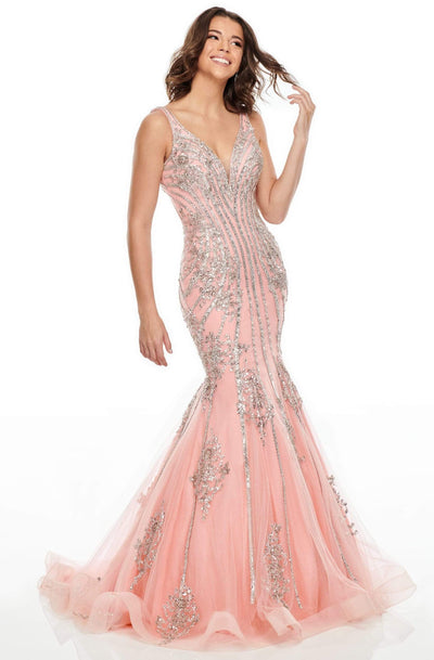 Rachel Allan Prom - 7103 Beaded V-Neck Mermaid Dress Prom Dresses 0 / Blush