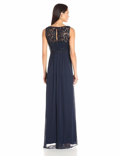 Adrianna Papell - AP1E200117 Embellished Bateau Tulle A-line Dress in Blue