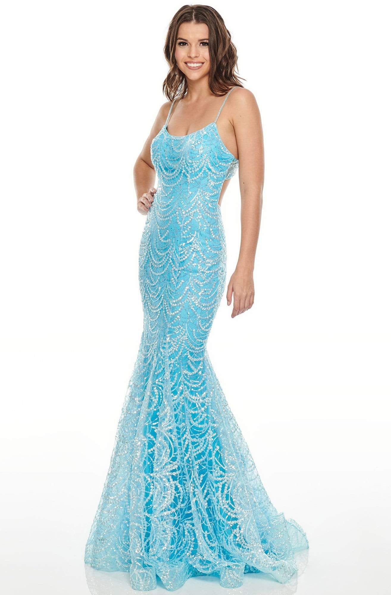 Rachel Allan Prom - 7112 Scoop Sequined Trumpet Dress Prom Dresses 2 / Periwinkle