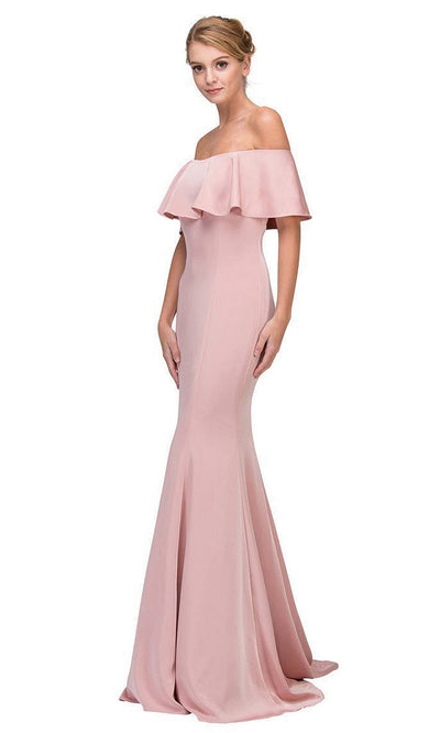 Eureka Fashion - 7113SC Short Sleeves Drapes Ruffled Gown In Blush