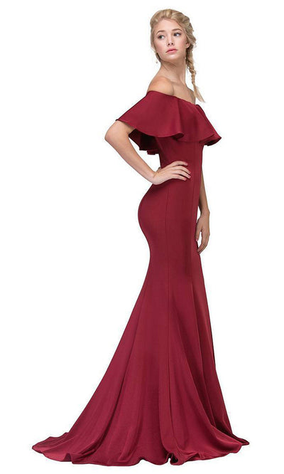Eureka Fashion - 7113SC Short Sleeves Drapes Ruffled Gown In Red