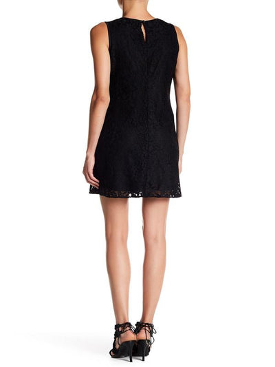 Nine West - 10647202 Sleeveless Floral Lace Cocktail Dress in Black