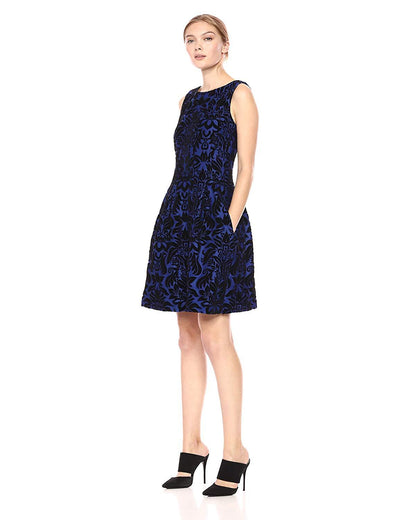 Gabby Skye - 18445M Floral Jewel A-Line Short Dress In Blue and Black