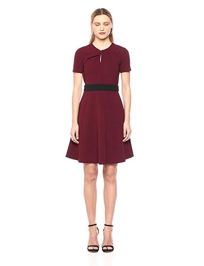Taylor - 9942M Jewel Short Sleeves A-Line Cocktail Dress In Red
