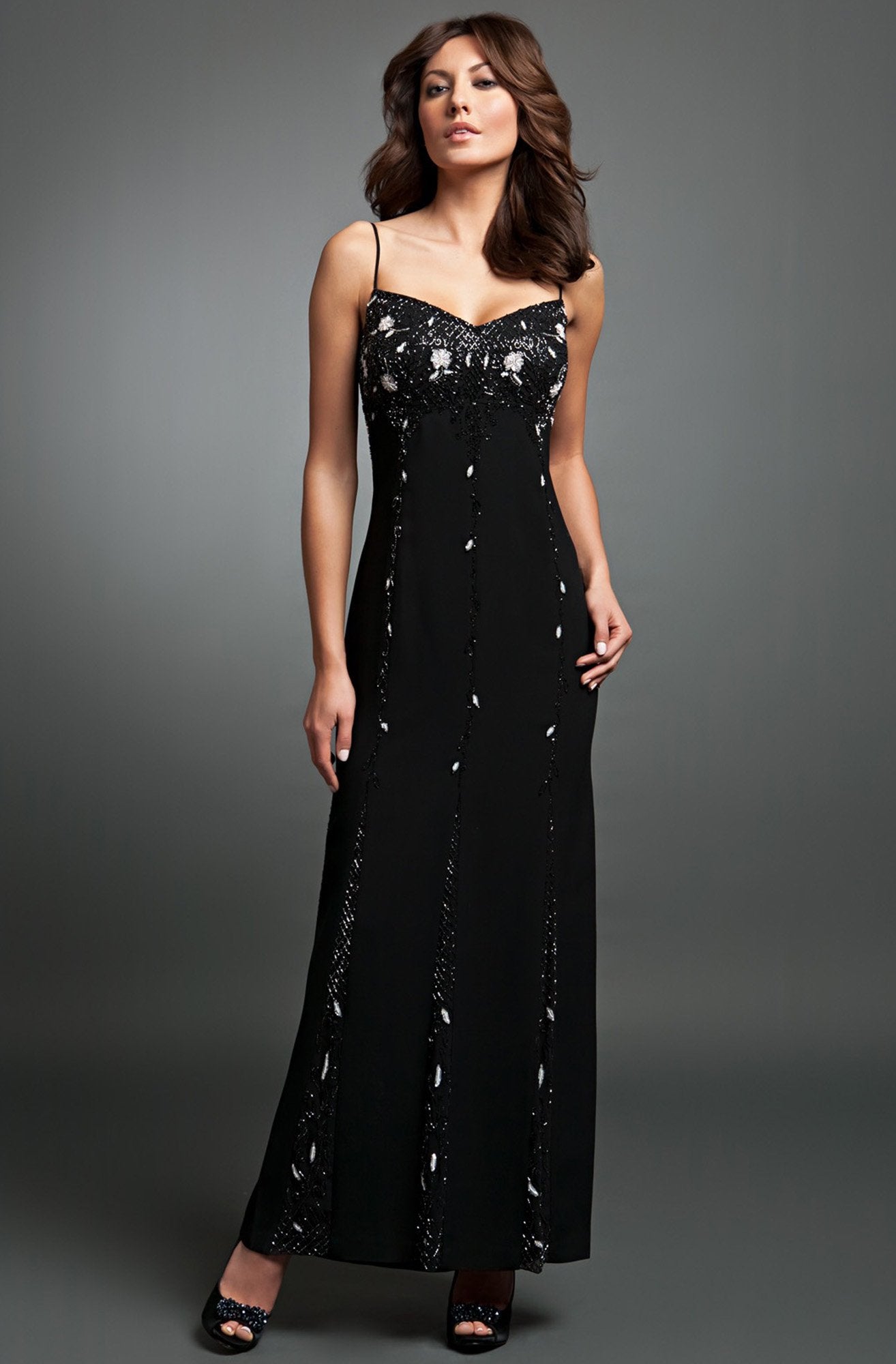 Daymor Couture - Bead-Embellished Stripe Sheath Dress 7132 In Black