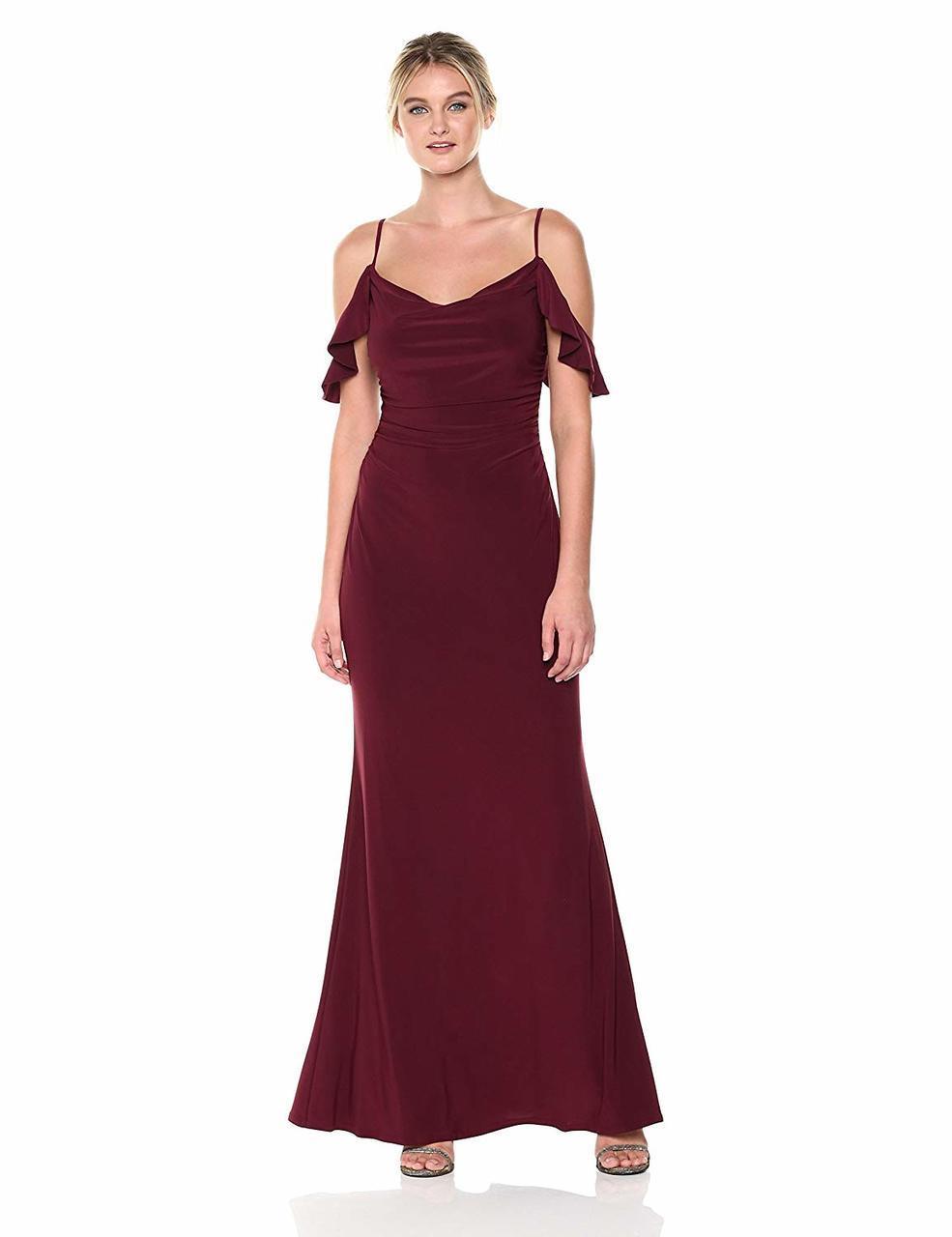 Laundry - 97H15410 Cowl Neck Off Shoulder Long Sheath Gown in Red