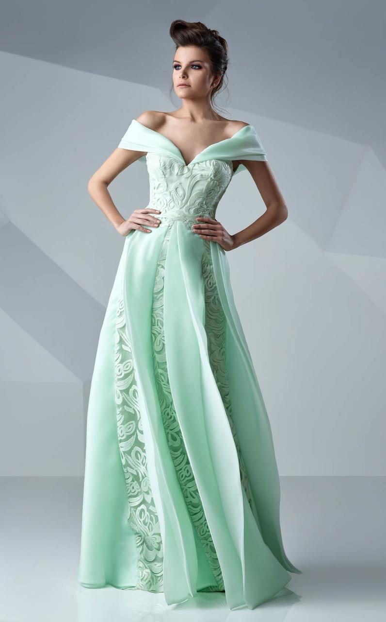 MNM Couture - Off Shoulder A Line Long Gown G0622 in Green