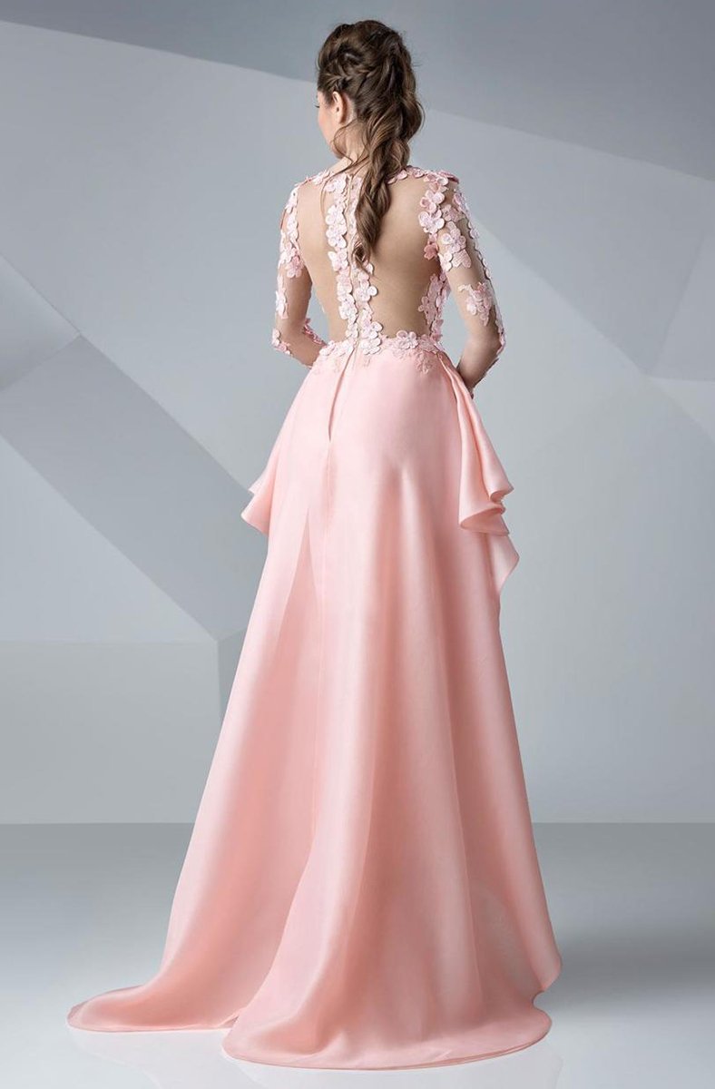 MNM Couture - Embroidered Floral Applique Gown G0649 in Pink