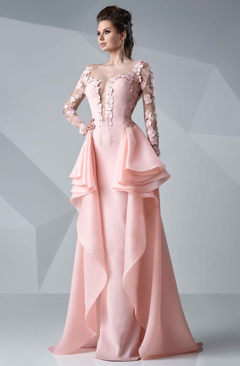 MNM Couture - Embroidered Floral Applique Gown G0649 in Pink