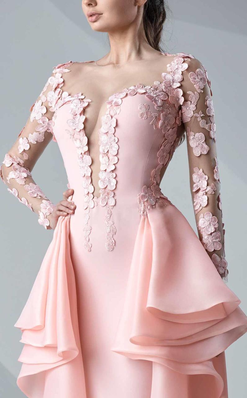 MNM Couture - Embroidered Floral Applique Gown G0649 in Pink