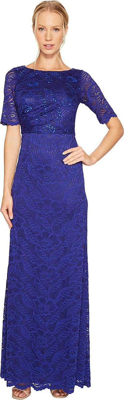 Adrianna Papell - AP1E201705 Lace Bateau A-Line Dress In Blue