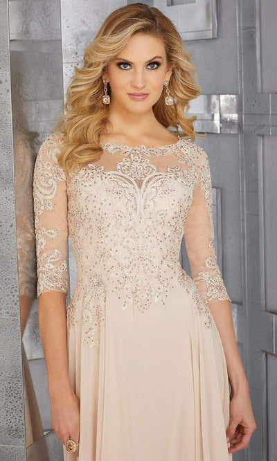 MGNY By Mori Lee - 71622 Embroidered Bateau Chiffon A-line Dress Mother of the Bride Dresses