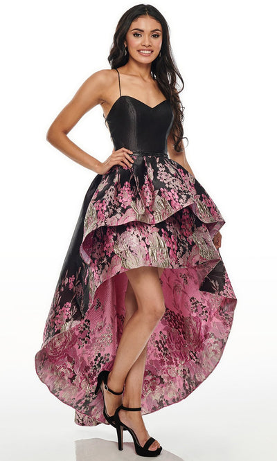 Rachel Allan Prom - 7168 Sweetheart Lace-Up High-Low A-Line Dress In Black, Pink