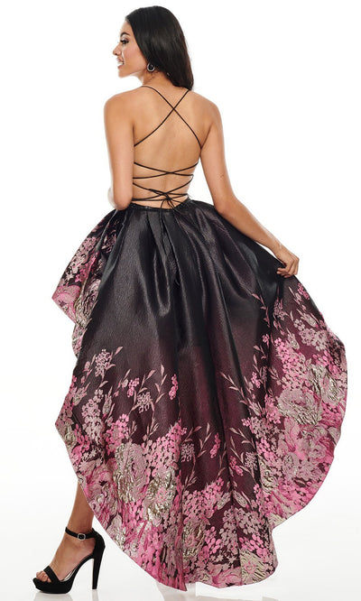 Rachel Allan - 7168SC Strappy Open Back Tiered Brocade High-Low Dress