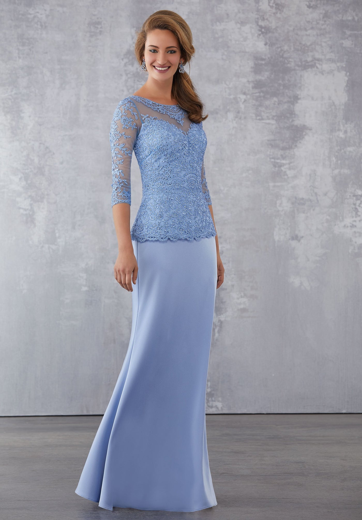 MGNY By Mori Lee - 71709 Beaded Lace Sheath Dress In Blue