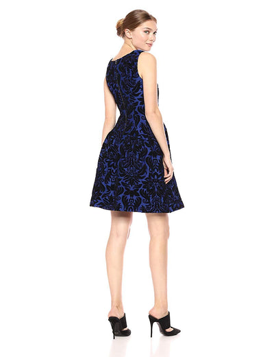 Gabby Skye - 18445M Floral Jewel A-Line Short Dress In Blue and Black