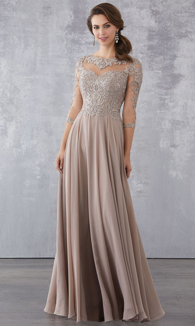 MGNY by Mori Lee - Bateau A-Line Evening Dress 71714SC In Brown