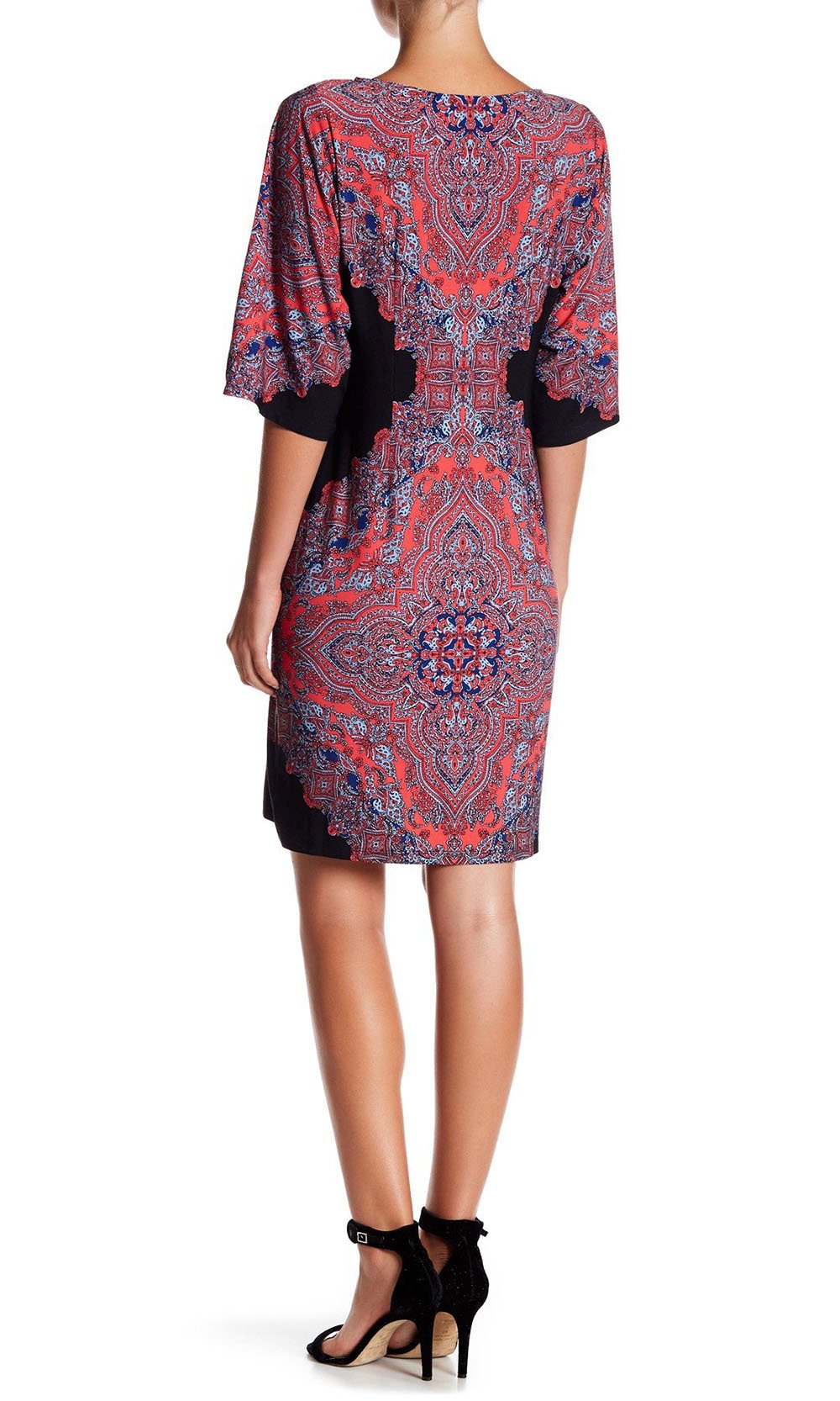 Maggy London - T2961M Elbow Sleeve Persian Medallion Print Dress In Black and Multi-Color