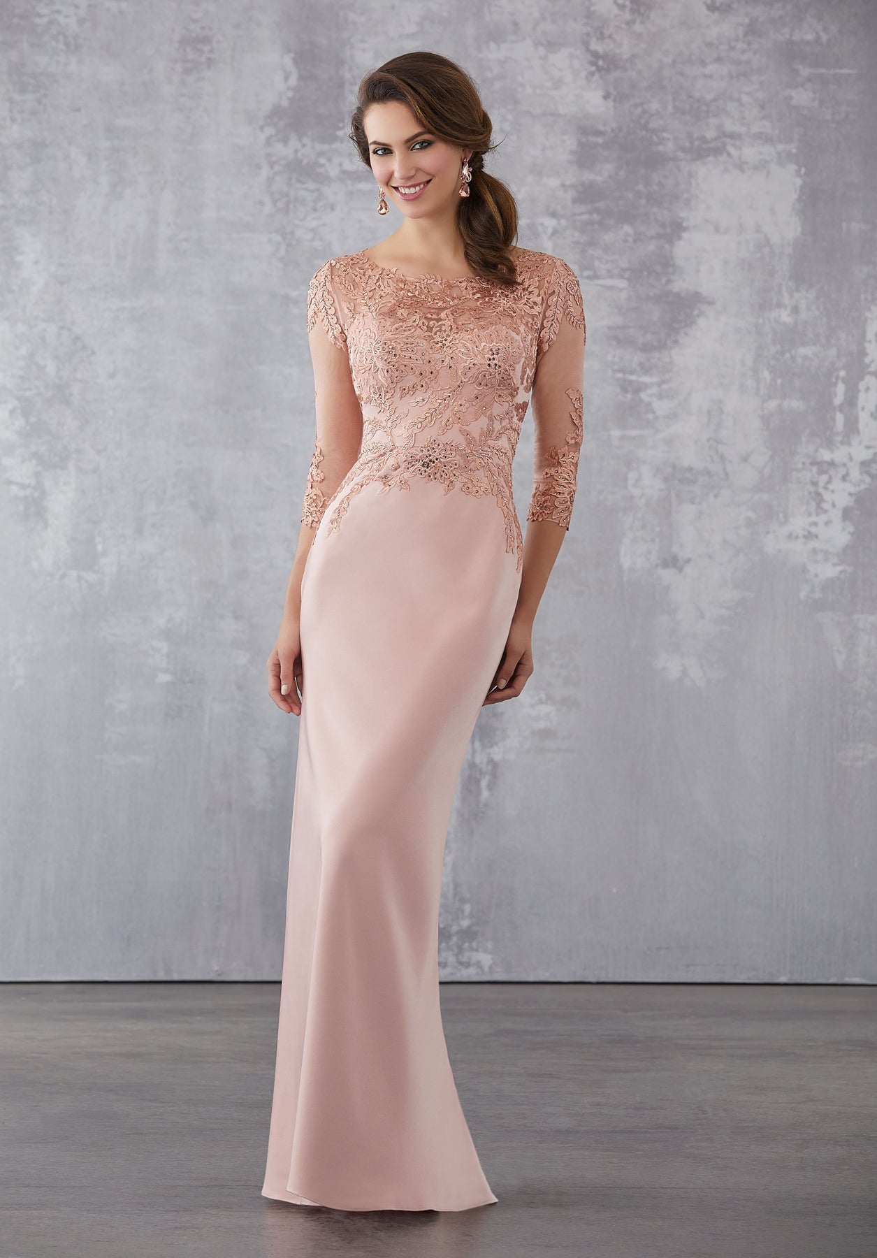 MGNY By Mori Lee - 71721 Embroidered Bateau Fitted Dress With Train In Pink